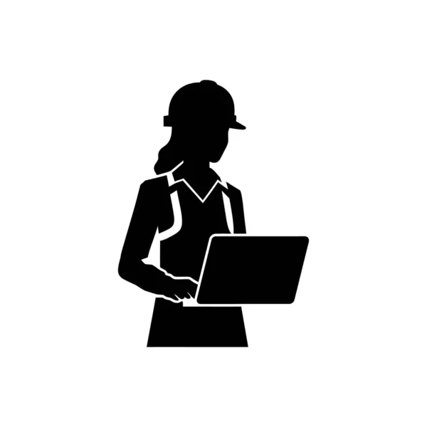 带有笔记本电脑图标的女工头 白色背景隔离 — 图库矢量图片