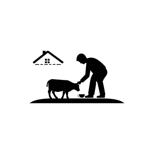 Schafe Weiden Mit Farmer Field Symbol Isoliert Auf Weißem Hintergrund — Stockvektor