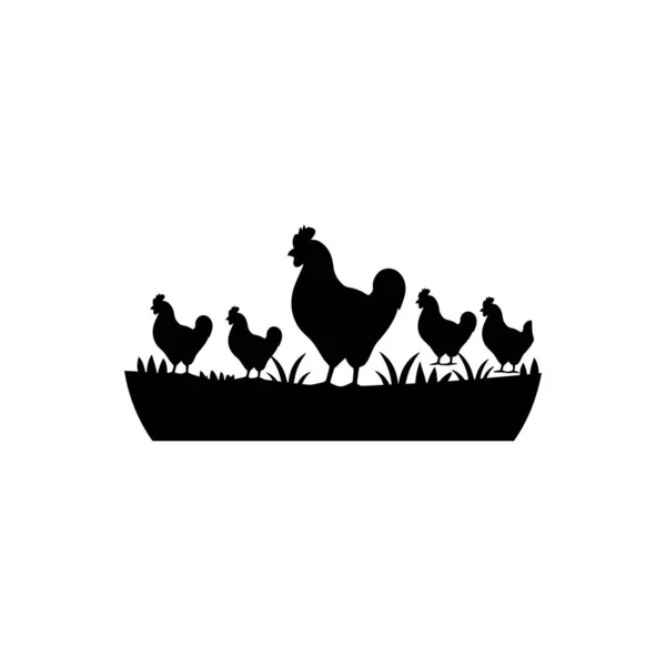 Kycklingar Bete Gräsikonen Isolerad Vit Bakgrund — Stock vektor