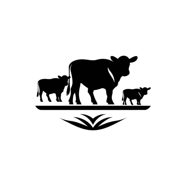 Bulls Grazing Field Icon Isolated White Background — Stock Vector