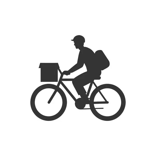 Cykelkurir Leverera Paket Ikon Vit Bakgrund Enkel Vektor Illustration — Stock vektor