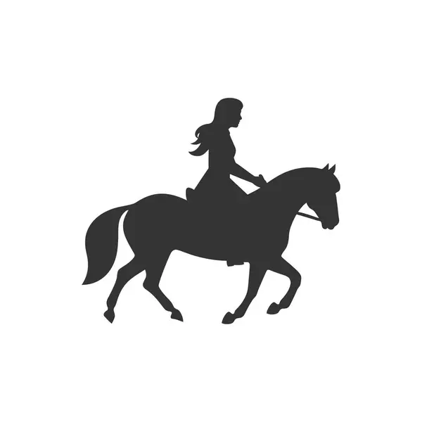 Seorang Gadis Ikon Kuda Latar Belakang Putih Ilustrasi Vektor Sederhana - Stok Vektor