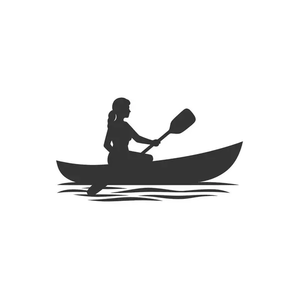 Beyaz Arkaplanda Icon Nehrinde Kano Süren Bir Kadın Basit Vektör — Stok Vektör