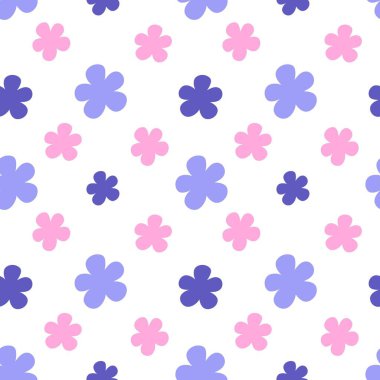 Vektör kusursuz desen. Beyaz arka planda sevimli çiçekler. Kumaş, ambalaj, tekstil, duvar kağıdı ve giysi için yaratıcı İskandinav çocuk dokusu. Vektör illüstrasyonu.