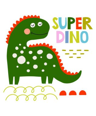 Dino şirin vektör çocuk kompozisyonu. Dinozor İskandinav çizimi. Çocuk partisi için.. 