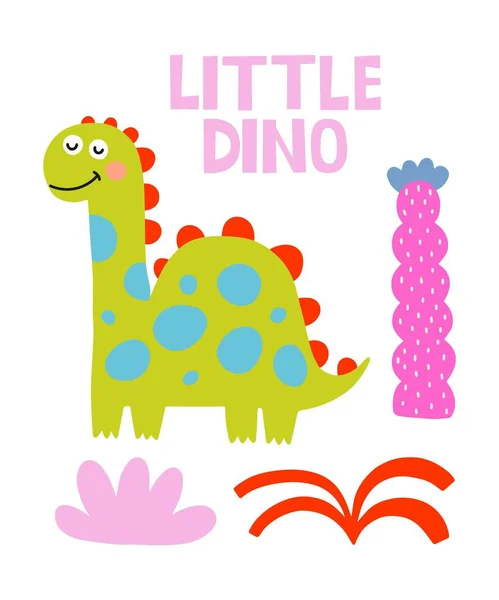 Dino Mignon Vecteur Enfants Composition Illustration Scandinave Dinosaures Pour Fête — Image vectorielle