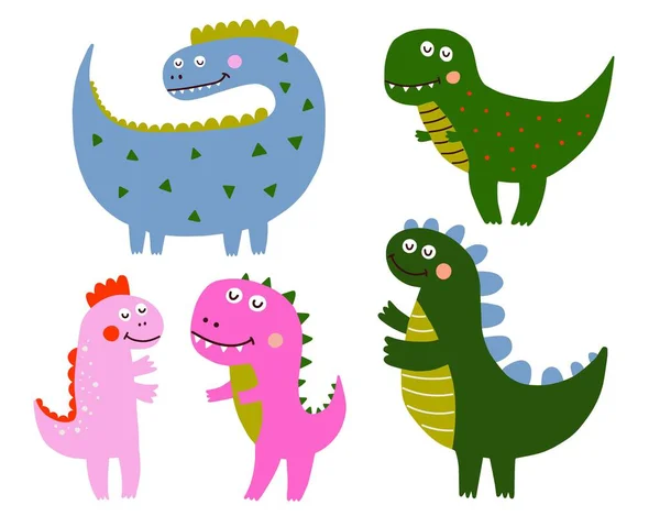 Dinosaurs Set Vector Illustrations Cute Colored Dino — Stock Vector