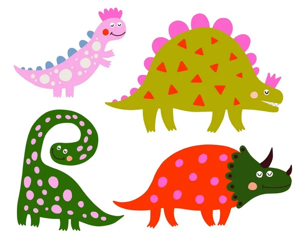Dinozorlar Vektör Çizimleri Seti Tatlı Renkli Dino — Stok Vektör