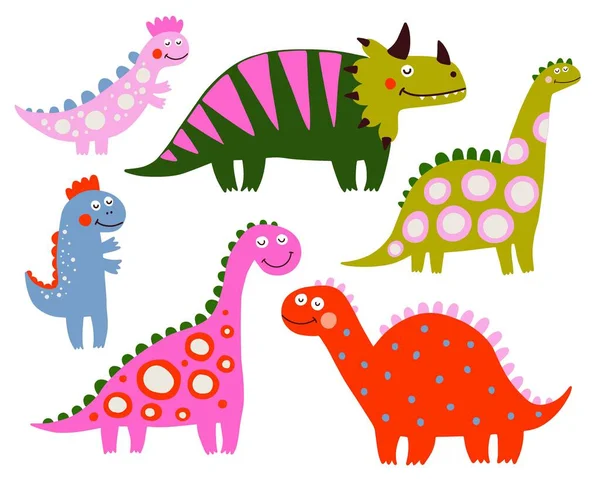 stock vector Dinosaurs set of vector illustrations. Cute colored dino.