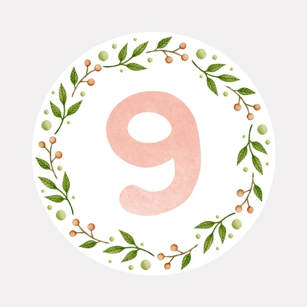 Baby Monthly Milestone Pink Number Watercolor Illustration — Stock Photo, Image