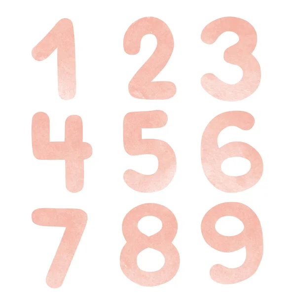 Set Pink Numbers Watercolor Illustrations Isolated White Background — Stock Photo, Image