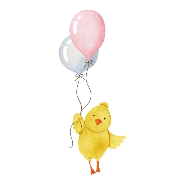 Kurczak Balon Akwarela Ilustracja Izolowana Białym Tle — Zdjęcie stockowe