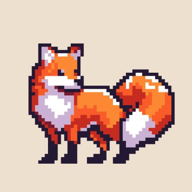 Nostaljik 8-bit tasarımı ile karakterize edilen bir tilkinin retro-esinlenilmiş pikselli sanat çizimi. Tilki klasik bir paletle tasarlanmıştır, eski moda video oyunlarının tarzını çağrıştırarak, herhangi bir klasik temalı dijital projeye mükemmel bir katkı sağlar.