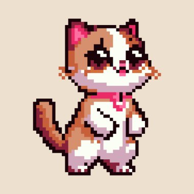 Pikselleştirilmiş Şirin Kahverengi Kedi Resim Sanatı Biçimi