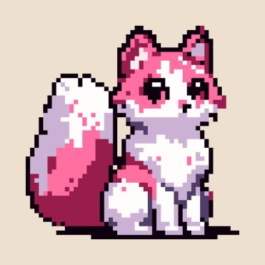 Pikselli Şirin Pembe Kedi Çizimi Resim Sanatı Biçimi