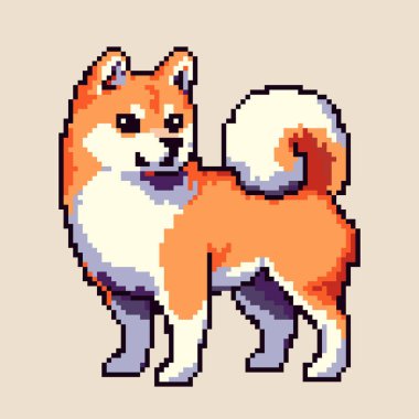 Bir Shiba Inu 'nun klasik pikselli sanat çizimi, klasik video oyunu grafiklerinden esinlenilmiştir. Köpek temiz, pikselleştirilmiş çizgiler ve geleneksel bir renk paletiyle tasvir edilir.