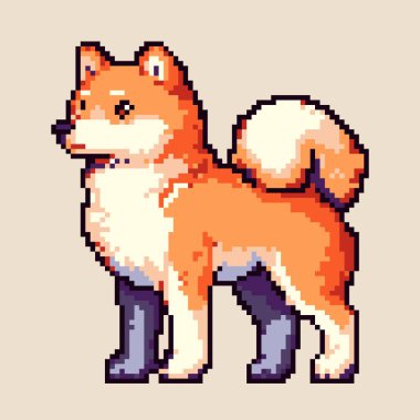 Şirin ve basit bir şekilde çizilmiş enfes bir köpek yavrusu pikseli sanat tasviri. Pikselleştirilmiş tasarım, genç bir köpeğin masumiyetini ve oyunculuğunu yakalar.