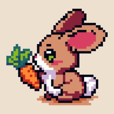 Pikselli Güzel Tavşan ve Havuç Çizimi Pikseli Sanat Tarzı