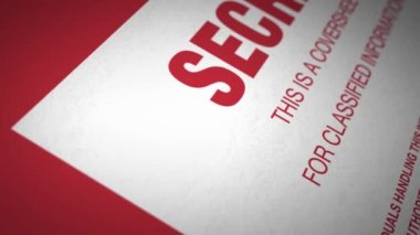 Gizli bir belgenin örtüsü boyunca gizli kamera izleri, koyu kırmızı renkte, Gizli sözcüktür.