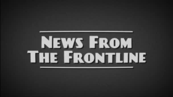 Retro 1940An Style Movie Cinema Caption Board Wording News Frontline — Stok Video
