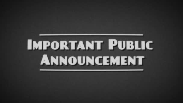 Film Retro 1940 Caption Board Wording Important Public Announcement Dalam — Stok Video