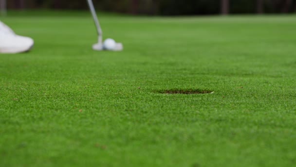 Golfçü Golf Topu Koyuyor Ama Deliği Kaçırıyor Golf Sahasının Zemin — Stok video