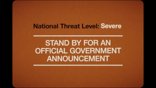 Телевізійна Підписна Картка Ретро 1970 Стилі Написанням National Threat Level — стокове відео