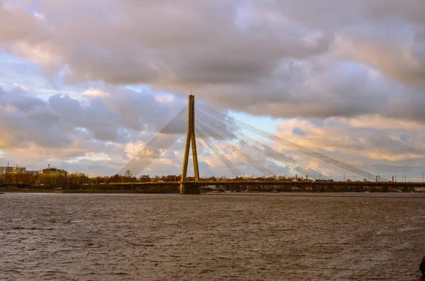 Kabelbrug Daugava Rivier Riga — Stockfoto