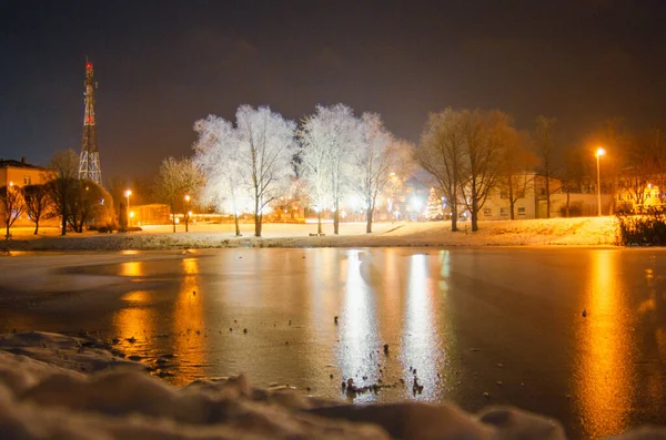 Зима Латвии Зимний Пейзаж Замерзание Реки Снег — стоковое фото
