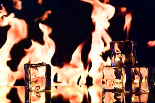 Fire Ice Cold Flame Black Background — Stock Photo, Image