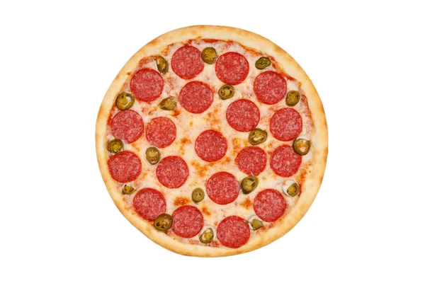 Pizza Pepperoni Papryka Jalapeno Białym Tle Dla Żywności Dostawy Menu — Zdjęcie stockowe
