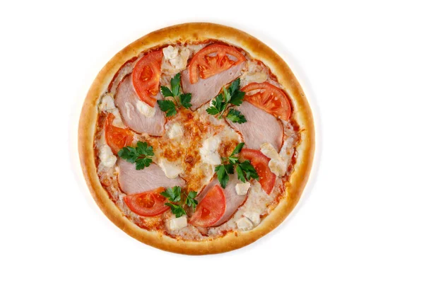Pizza Szynką Pomidorami Białym Tle Dla Żywności Dostawy Restauracja Menu — Zdjęcie stockowe