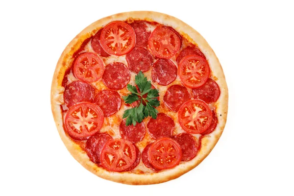 Pizza Pepperoni Pomidor Mozzarella Białym Tle Stronie Internetowej Dostawy Żywności — Zdjęcie stockowe