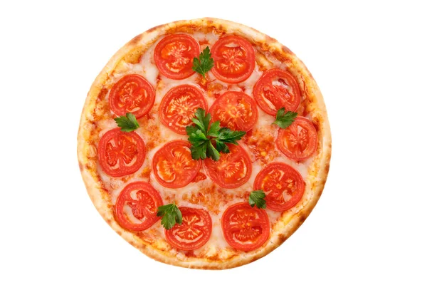 Pizza Margherita Pomidorem Mozzarella Białym Tle Stronie Internetowej Dostawy Żywności — Zdjęcie stockowe
