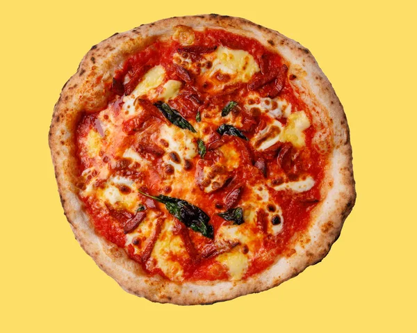 Реміснича Піца Моцарерою Жовтому Фоні Веб Сайту Ресторану Студійна Зйомка — стокове фото