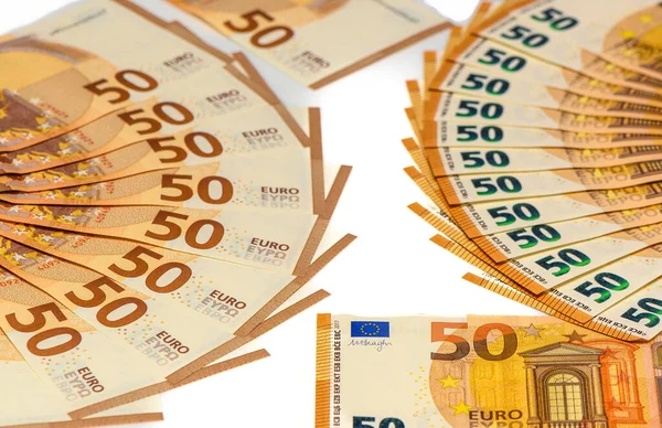 Billets Euros Ventilés Sur Fond Blanc — Photo
