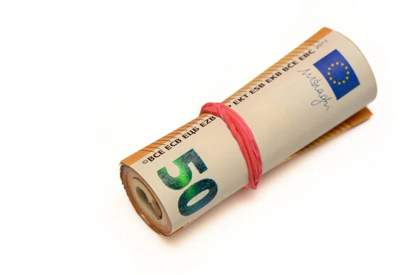 Euro Tubusu Euro Bankovky Bílém Pozadí — Stock fotografie