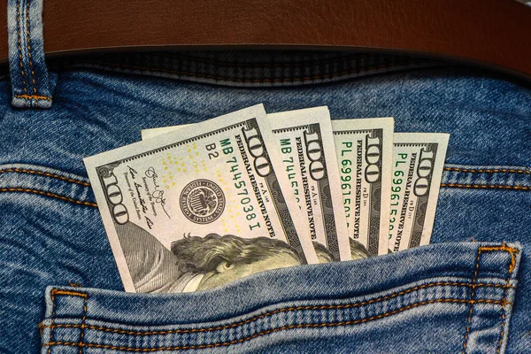 100 dollar pocket money, in jeans pocket, 100 dollar bills 2
