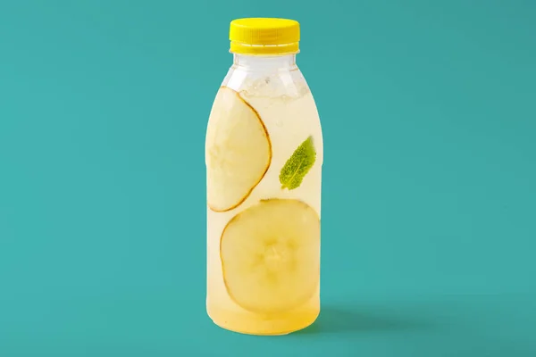 Duchess lemonade with pear, mint, pear syrup, ice, sparkling water on green background for food delivery website 1