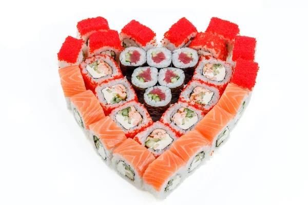 a set of heart-shaped rolls on a white background for a food delivery site 2