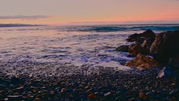 Волны Катятся Пляж Средиземного Моря Северном Кипре — стоковое видео