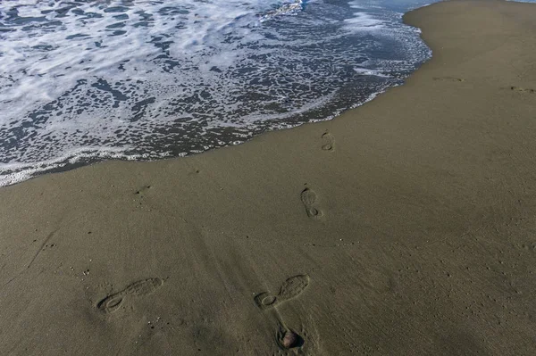 footprints of a woman on the beach of the Mediterranean Sea 1