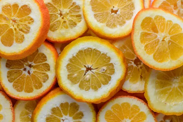 juicy oranges cut into circles as a background 1