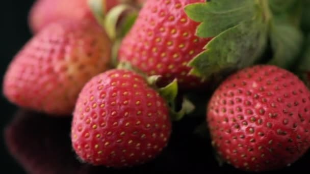 Juicy Appetizing Strawberries Black Background Video — Stock Video