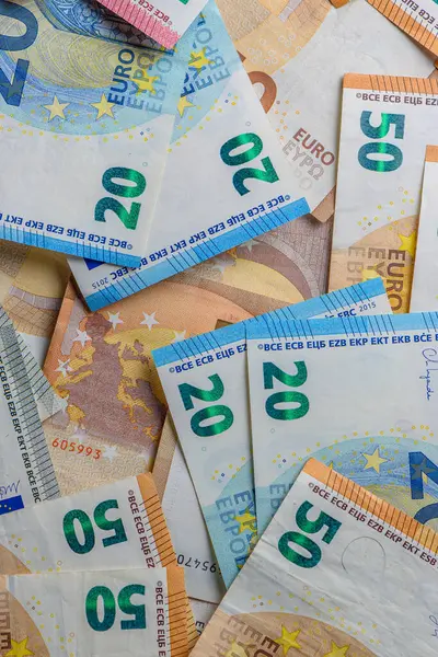 Close-up of European union currency. 1