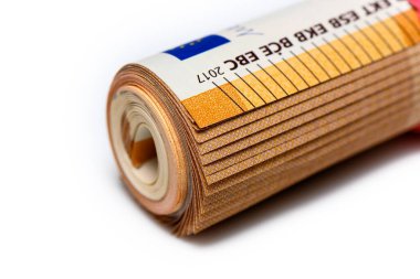 Close-up of a bundle of fifty euro bank notes bound with rubber band clipart