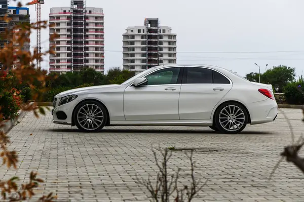 Gaziveren Cyprus 2024 White Mercedes Benz C220D Parking Lot House — Stock Photo, Image