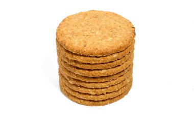 Stack of round biscuit cookies isolated on white background clipart