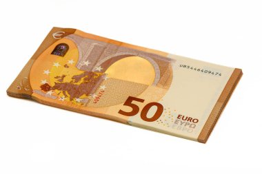 50 euro banknot kadar yakın. Beyaz arka plan üzerinde izole