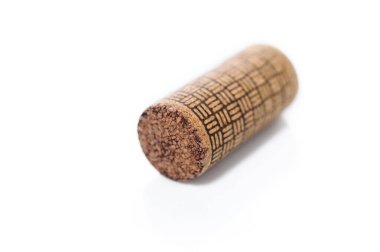 Wine bottle cork Isolated on white background. One Wooden Cork Close up. clipart